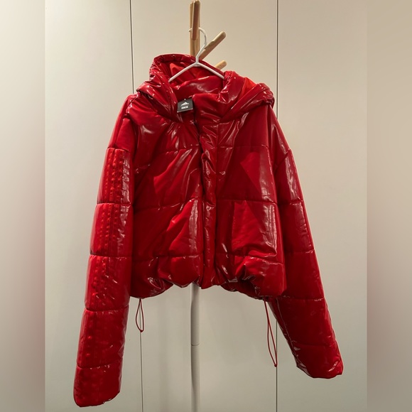 New with tags Ivy park adidas by Beyoncé red faux latex puffer. Large. - Picture 14 of 16